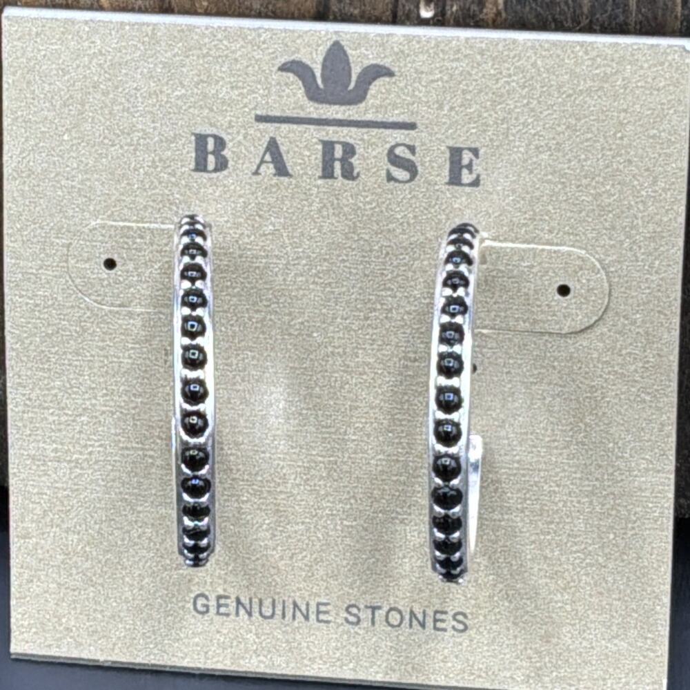 Barse Channel Hoop Earrings- Onyx -Silver-NWT